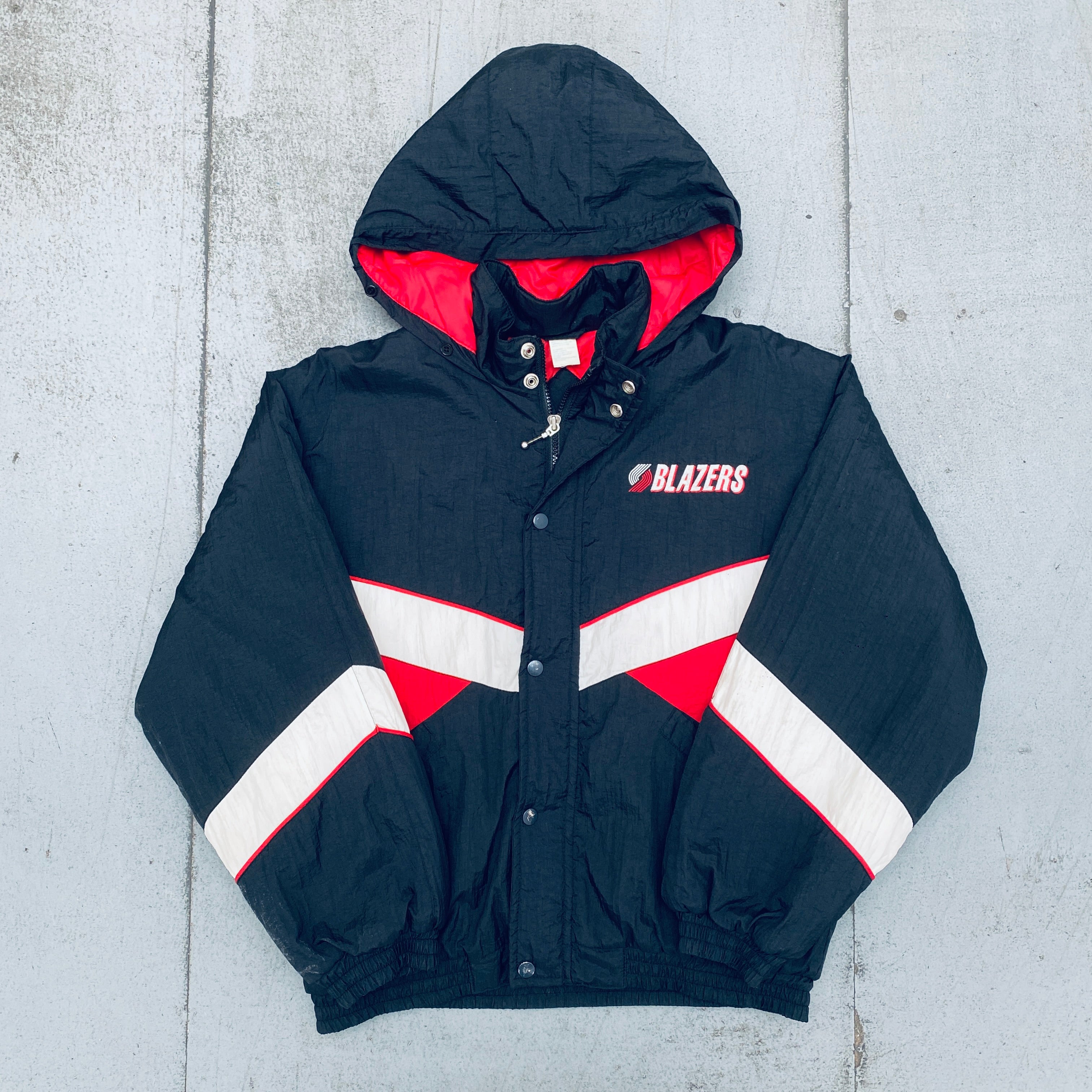 Portland Trail Blazers 1990s Vintage Reverse Spellout Full-Zip Jacket - Men's Basketball Hoodie (Size S) | NBA Fan Gear, Streetwear Fashion & Retro Sports Apparel
