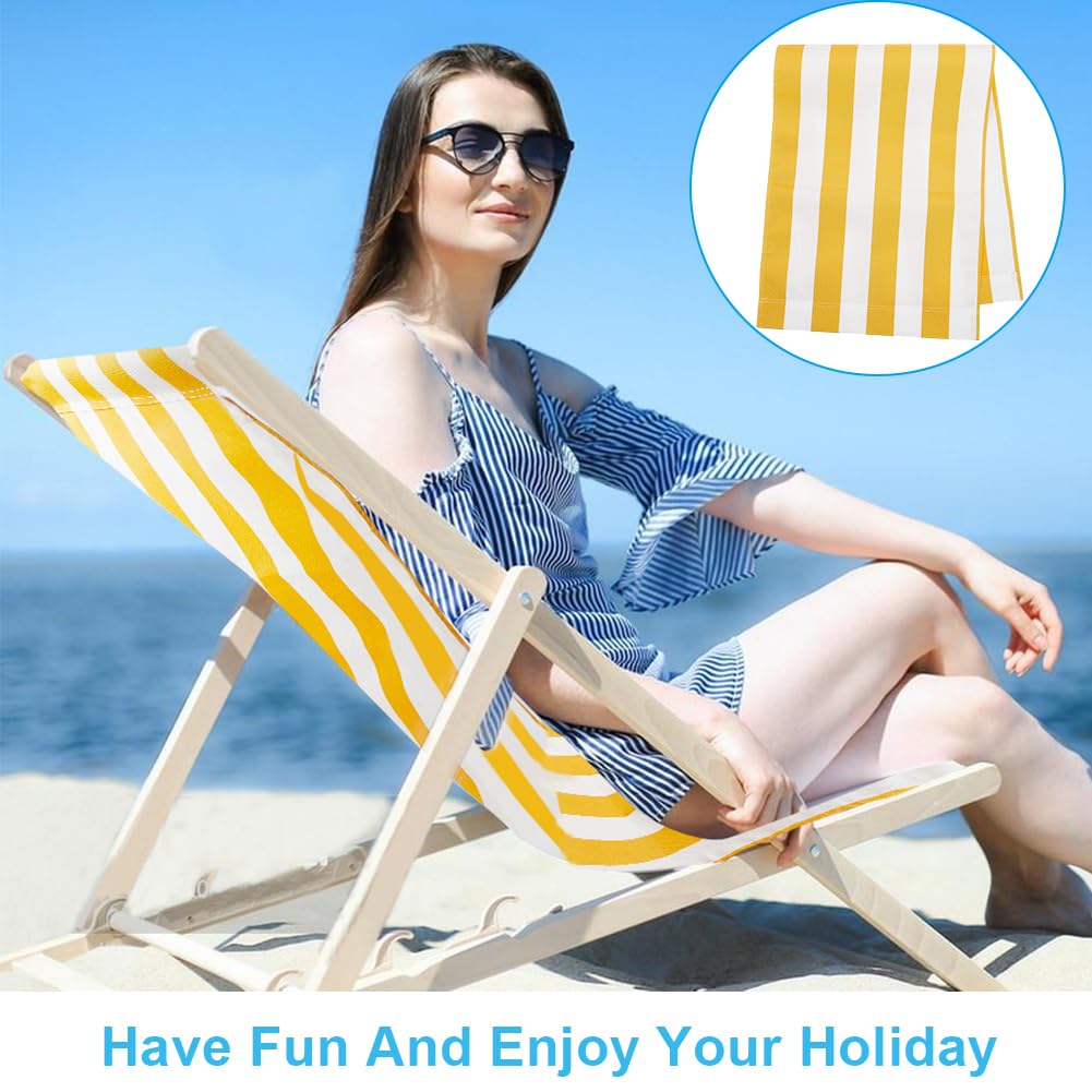 GORGECRAFT 44x17 Inch Beach Sling Chair Replacement Canvas - 1mm Thick Yellow & White Stripes Outdoor Lounge Chair Fabric - Durable Folding Patio Sling Chair for Sunbathing, Poolside, Garden, Courtyard, and Backyard Relaxation