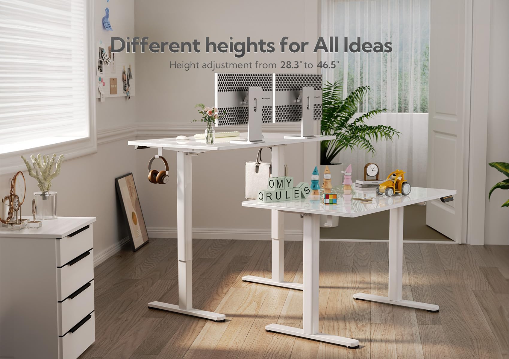 Claiks 48 Inch Electric Height Adjustable Standing Desk - White Modern Home Office Computer Desk with Quick Installation | Perfect for Remote Work, Gaming & Study Spaces