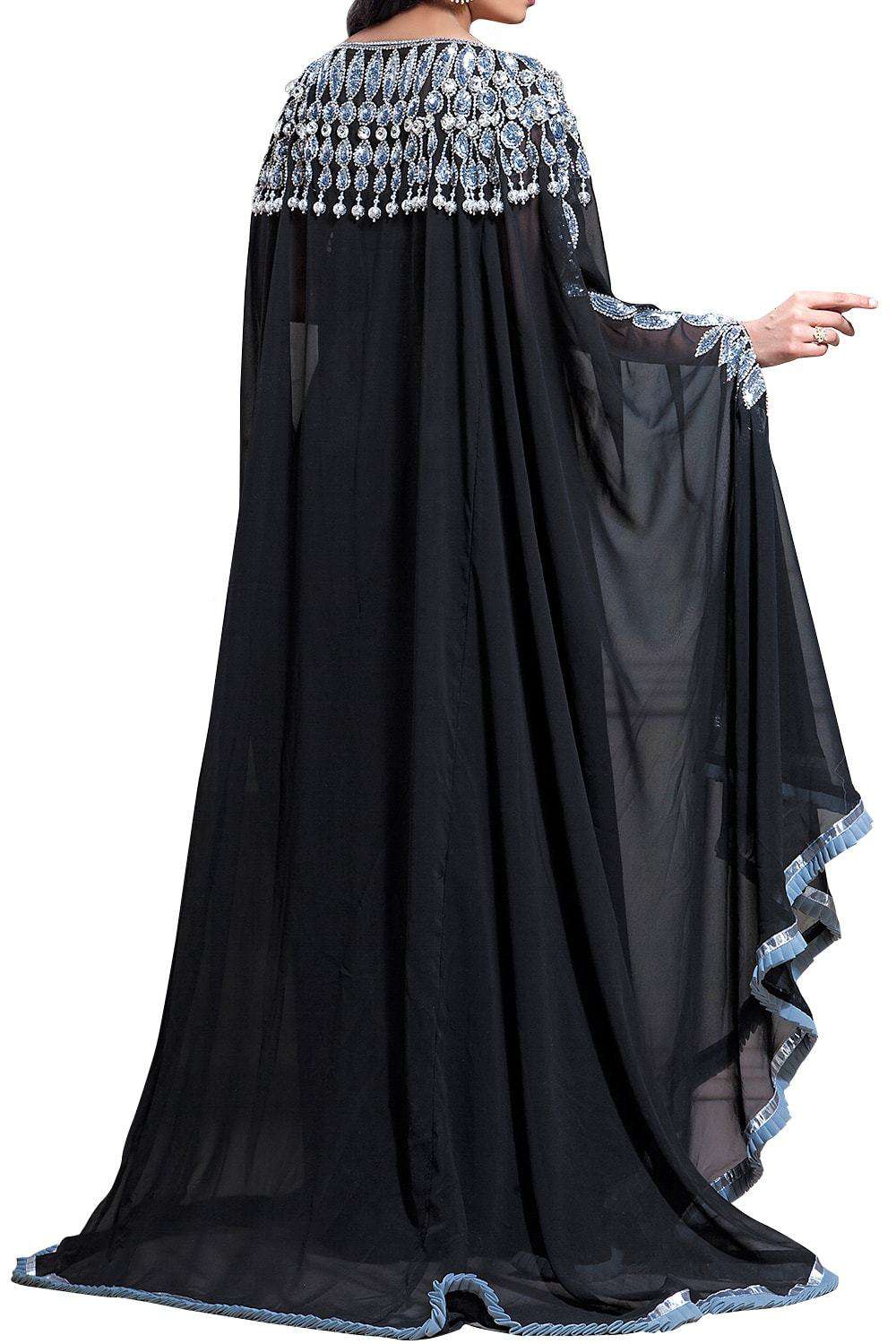 Elegant Black Georgette Plus Size Islamic Wedding Kaftan Dress for Brides & Special Occasions - Modest Muslim Abaya for Ceremonies & Evening Events