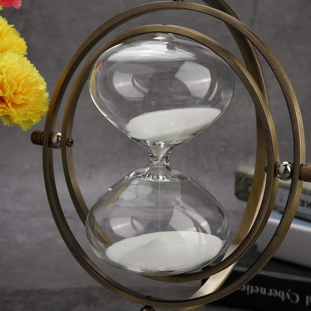 15-Minute Gold Metal Rotating Hourglass Timer - Classic Sand Glass Clock for Wine Sobering, Meditation & Productivity | Perfect for Living Room, Bedroom & Office Decor | Unique Gift for Halloween, Christmas & Valentine's Day (10.23 x 7.48 Inches)