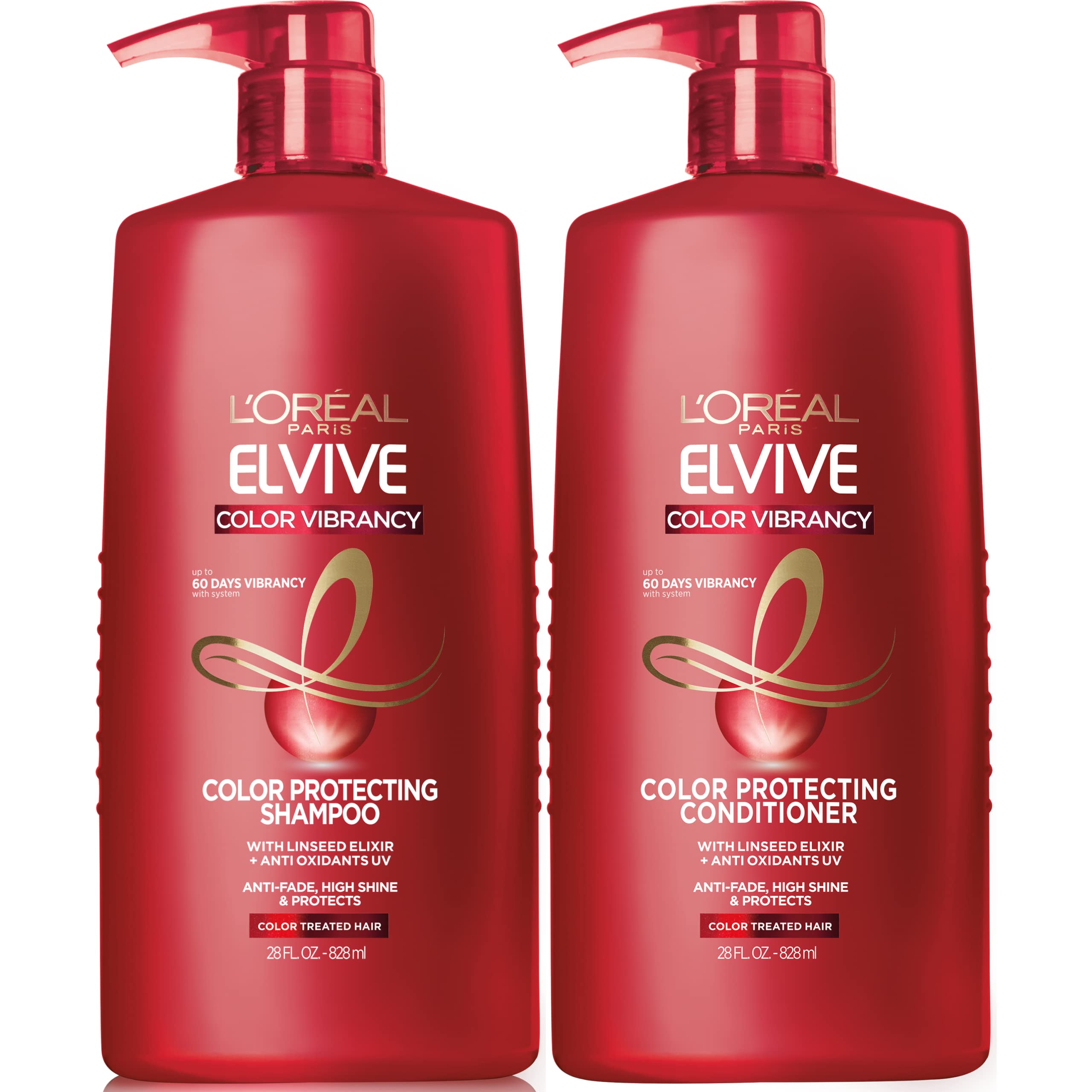 L'Oreal Paris Elvive Color Vibrancy Protecting Shampoo & Conditioner Set - 28 Fl Oz (Pack of 2) - Sulfate-Free for Color-Treated Hair - Extends Vibrant Hair Color - Perfect for Daily Hair Care Routine