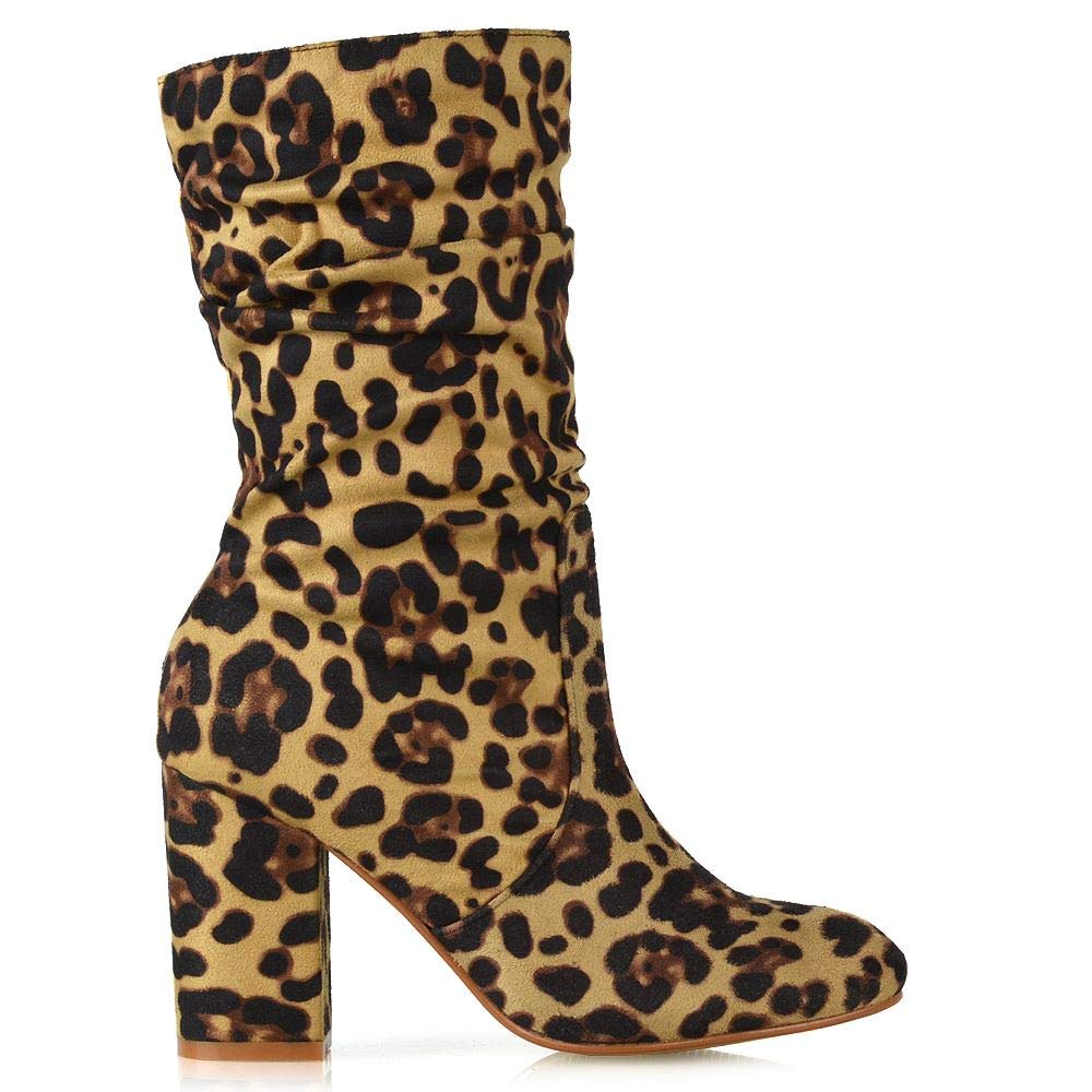 Women's Mid Calf High Heel Boots - Winter Faux Suede Pull On Shoes with Ruched Detailing for Ladies | Perfect for Office, Date Night & Winter Fashion