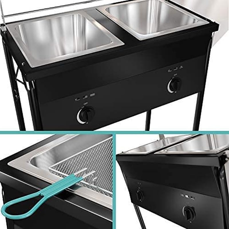 Commercial Grade Two Tank Deep Fryer with 2 Stainless Steel Baskets - High Capacity Propane Outdoor Cooker for Fish, Chicken & More - Includes Thermometer & Regulator - Perfect for Backyard BBQs, Tailgating & Outdoor Cooking