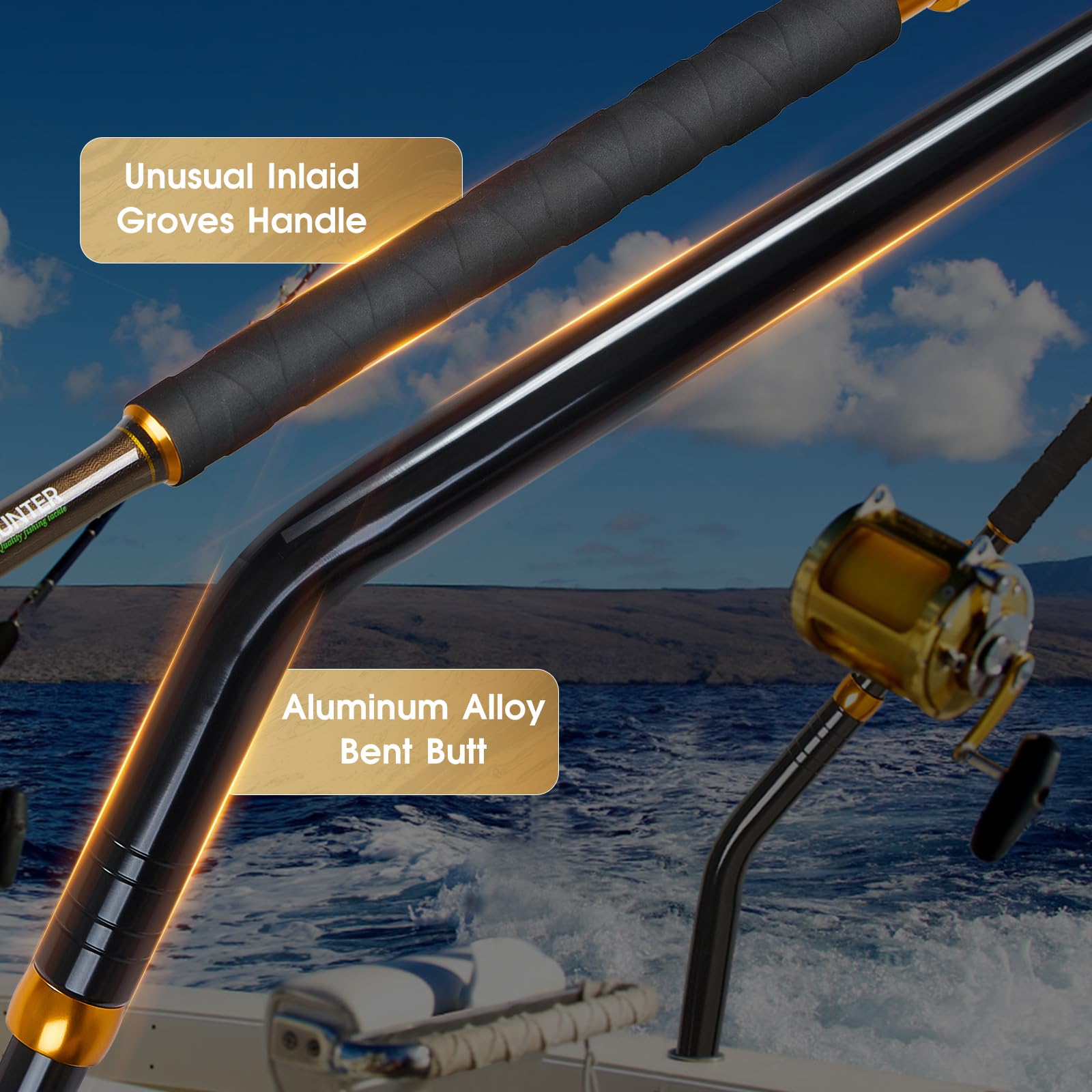 **Heavy Duty Offshore Trolling Rod - Saltwater Big Game Fishing Rod with Roller Guides - Perfect for Deep Sea Boat Fishing & Sportfishing**