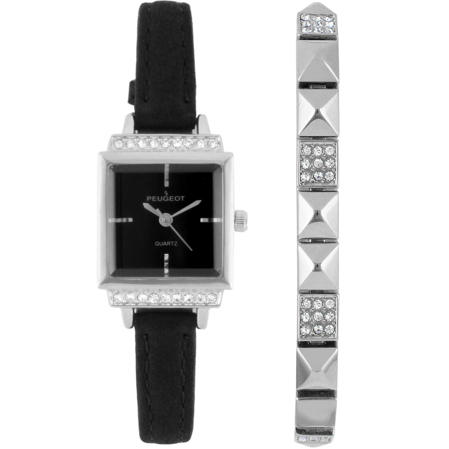 Peugeot Women's Petite Crystal Wrist Watch with Matching Pyramid Bracelet - Elegant Gift Set for Her, Perfect for Everyday Wear, Special Occasions & Fashion Accessories