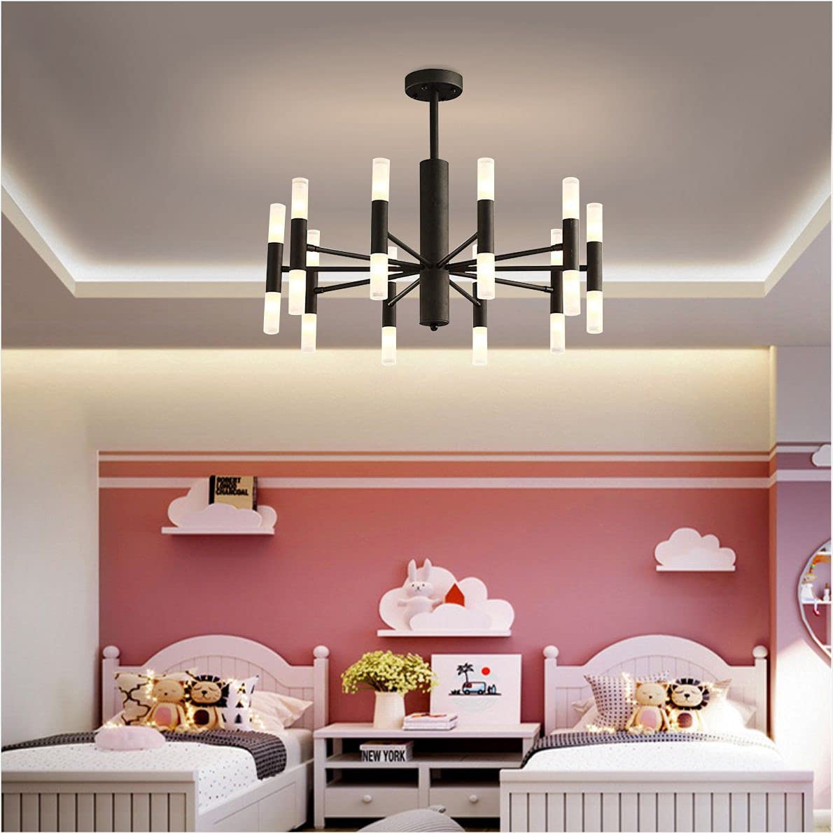 Modern Matte Black Sputnik Chandelier - 20-Light Semi Flush Mount Ceiling Light - Mid Century Vintage Farmhouse Industrial Pendant Lighting for Dining Room, Living Room & Bedroom