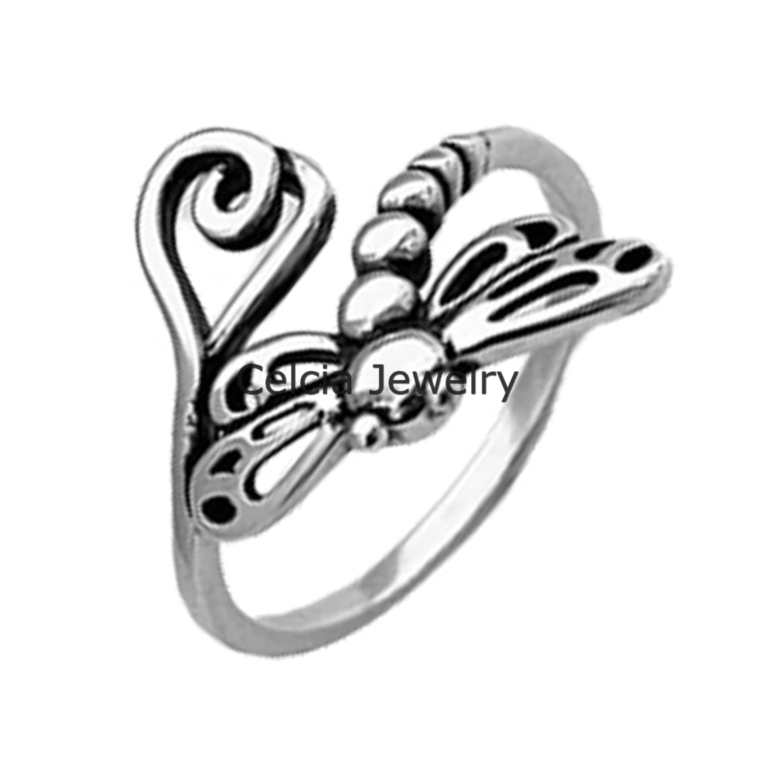 925 Sterling Silver Dragonfly Ring - Delicate Boho Jewelry for Women, Minimalist Heart Ring, Spirit Animal Ring, Perfect Mother's Day Gift (Size 7) | Great for Everyday Wear, Special Occasions & Bohemian Fashion
