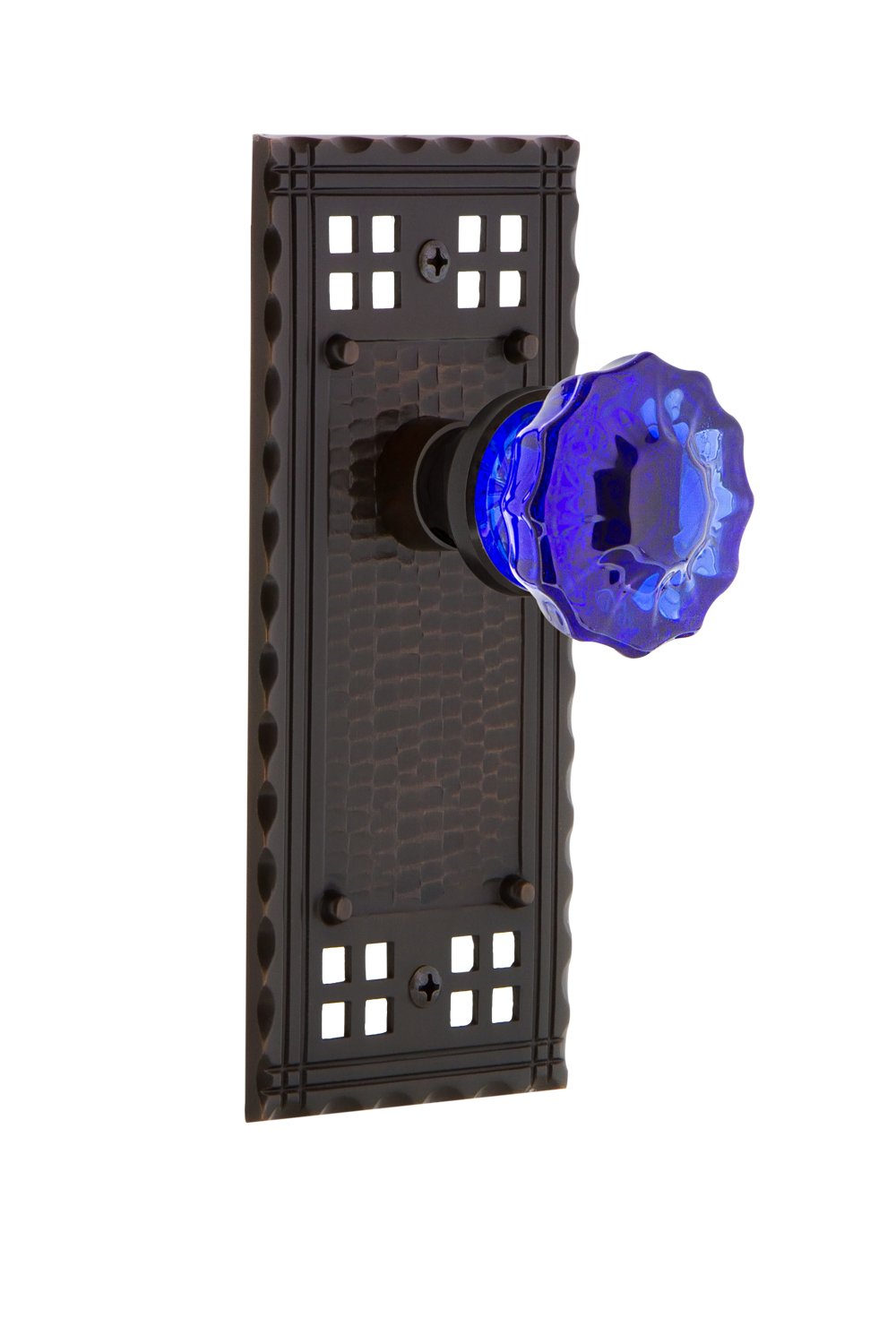 Vintage Craftsman Plate Crystal Cobalt Glass Door Knob - Timeless Bronze Finish, 2.375