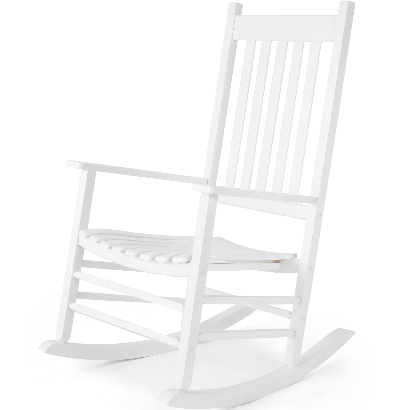 Premium White Wooden Rocking Chair - High Back Oversized Indoor/Outdoor Rocker for Garden, Lawn, Balcony, Backyard & Porch | Easy Assembly & Comfortable Seating | Perfect for Relaxing, Reading & Enjoying Nature