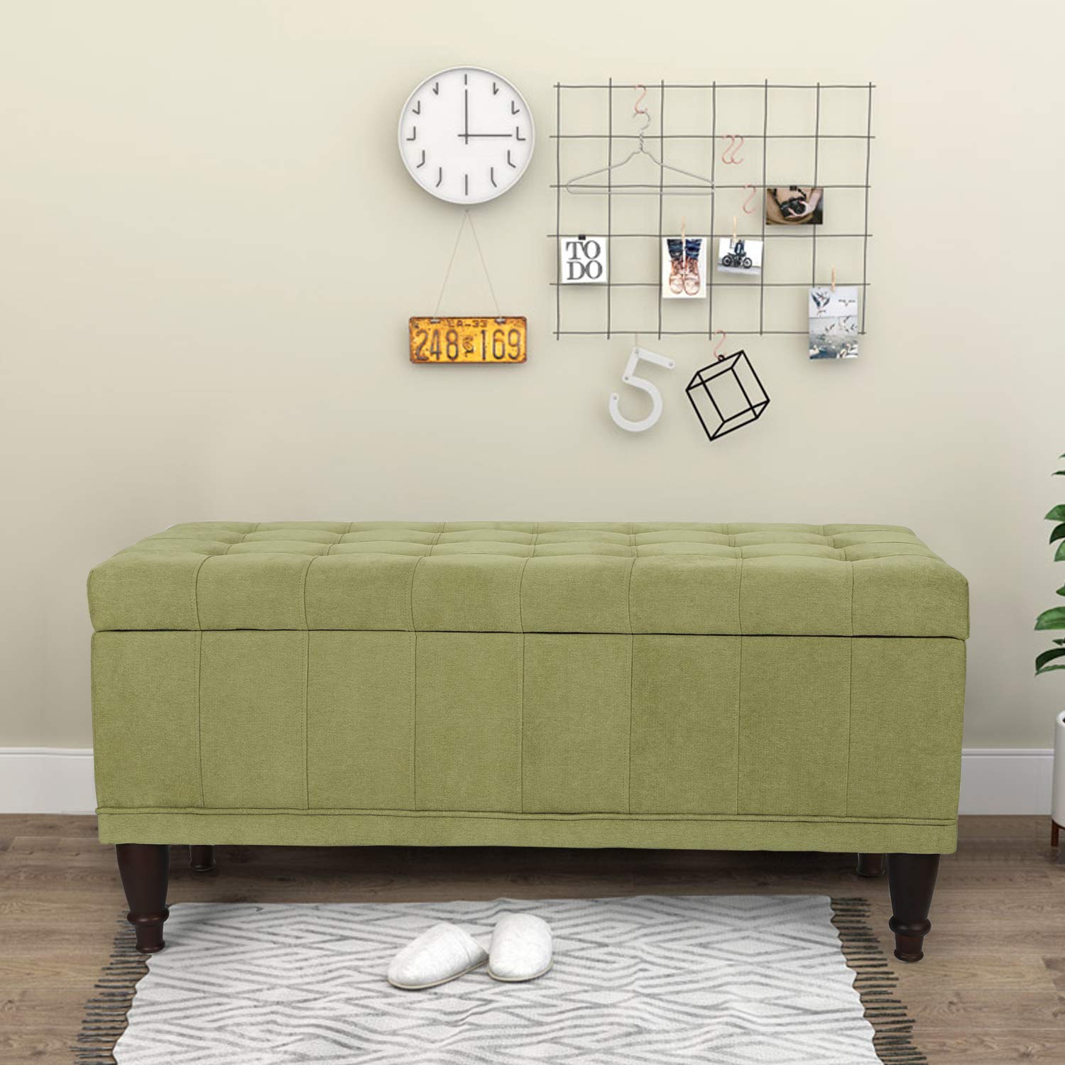 Joveco 41 Inch Storage Ottoman Bench - Tufted Microfiber Footrest with Hidden Compartment, Multi-Functional Seat for Living Room, Bedroom & Entryway (Grass Green) - Perfect for Extra Seating, Storage & Home Decor