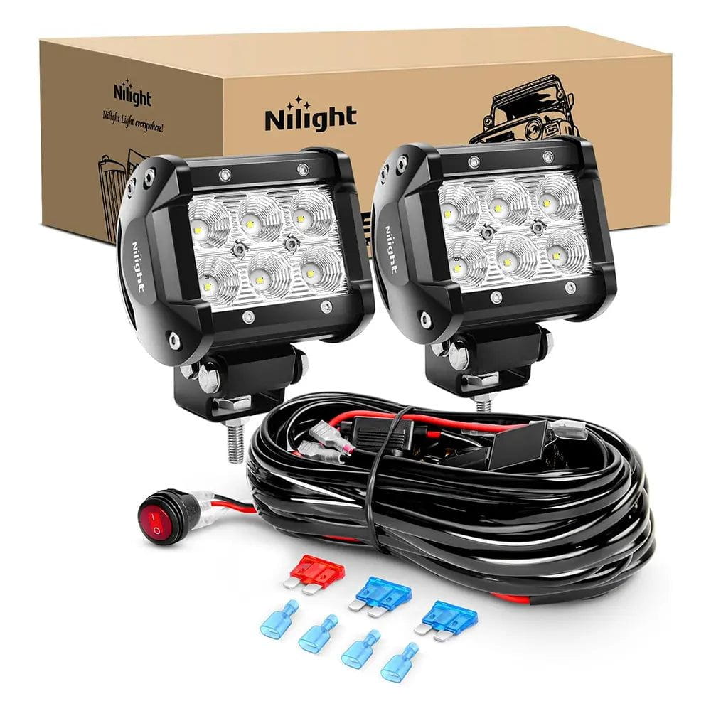 4 Inch 18W Double Row Flood LED Pods (Pair) - 16AWG Wire with 3Pin Switch - Perfect for Off-Road Trucks, ATVs, UTVs & Marine Lighting