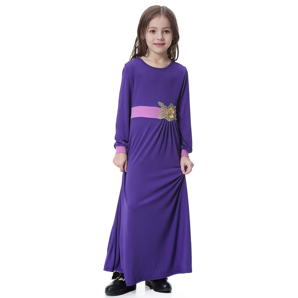 Breathable Baby Girls Muslim Dress - Loose & Comfortable Long Dress for Arab Girls - Milk Silk Fabric Burka (90-Purple) - Perfect for Eid, Prayer & Special Occasions