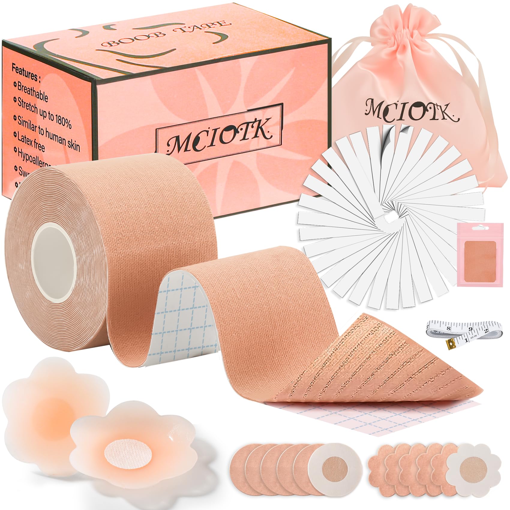 Boob Tape Kit - 2 Pcs Nipple Covers & Body Tape for Large Breast Lift | Invisible Boob Tape for A-G Cup | Perfect for Backless Dresses, Swimsuits & Strapless Outfits