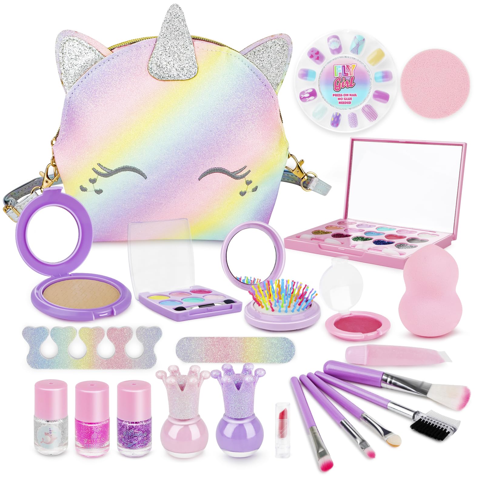 Safe Non-Toxic Kids Makeup Kit with Nail Polish & Messenger Bag for Princess Playtime Ages 3+