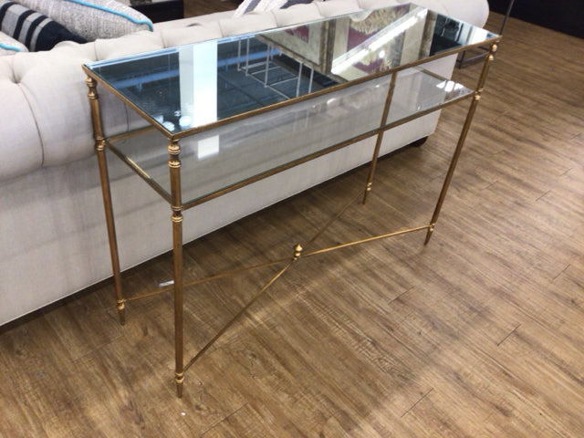 Vintage Brass Console Table with Mirror & Glass Top - Elegant Entryway, Living Room, or Hallway Decor for Home & Office