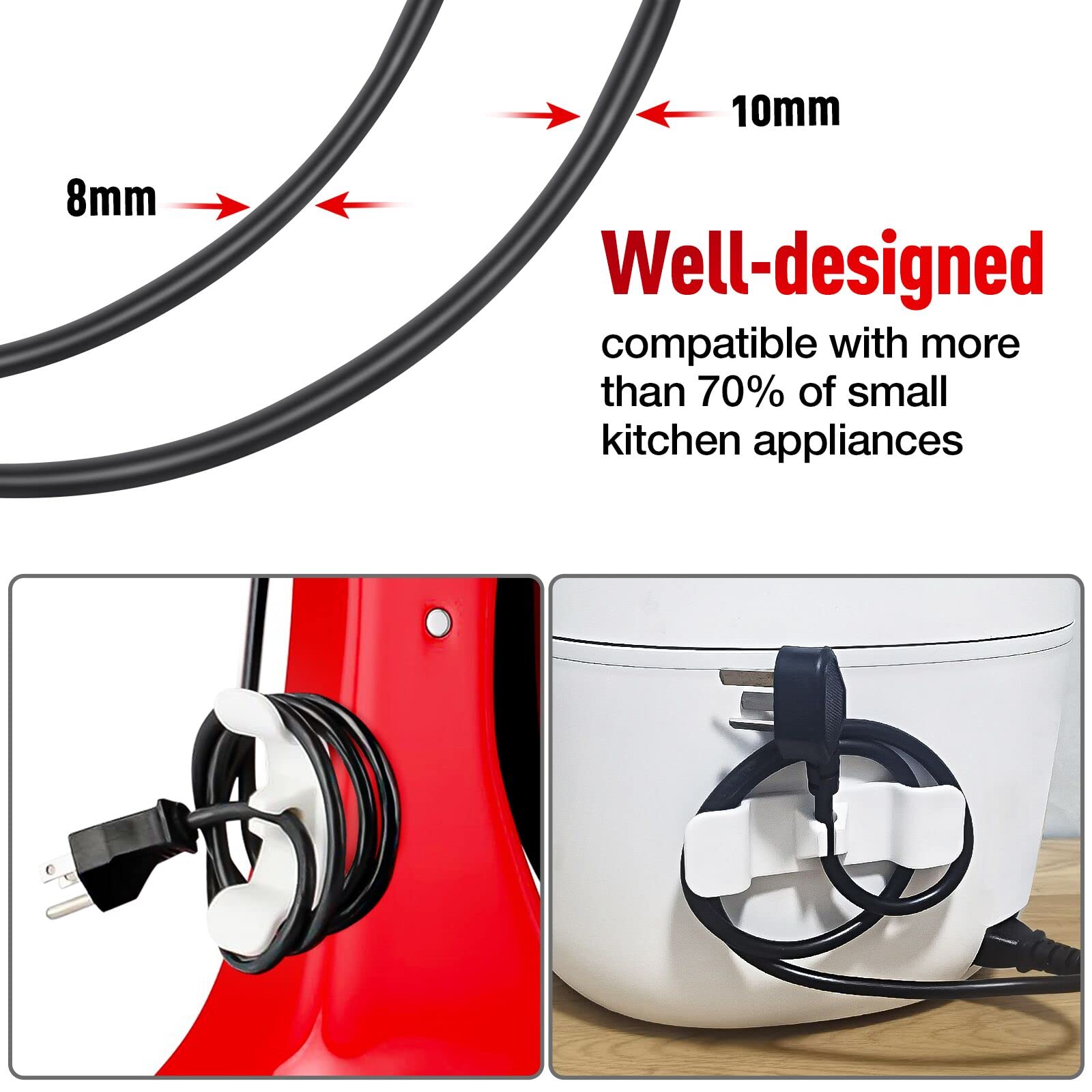 4-Piece Black Rubber Cord Organizer Set - Cable Management Wrap for Home Appliances, Air Fryer, Toaster, Blender & Coffee Maker | Keep Cords Tidy in Kitchen & Office