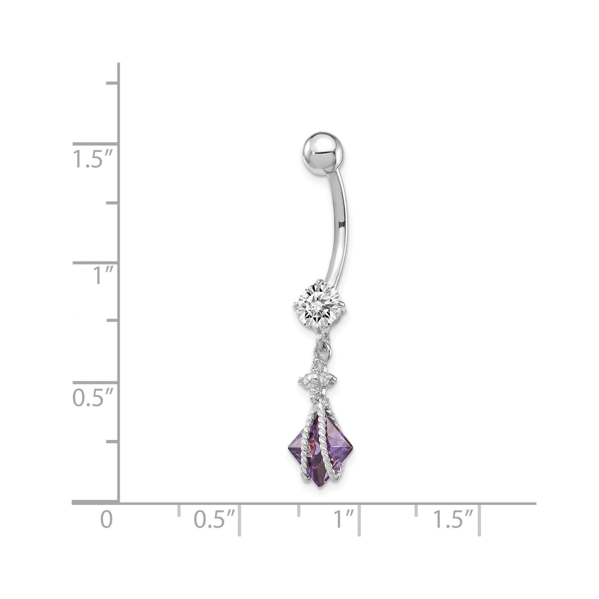 10K White Gold Square Amethyst CZ Belly Dangle Earrings for Women - Elegant Dangling Jewelry for Parties, Weddings & Special Occasions