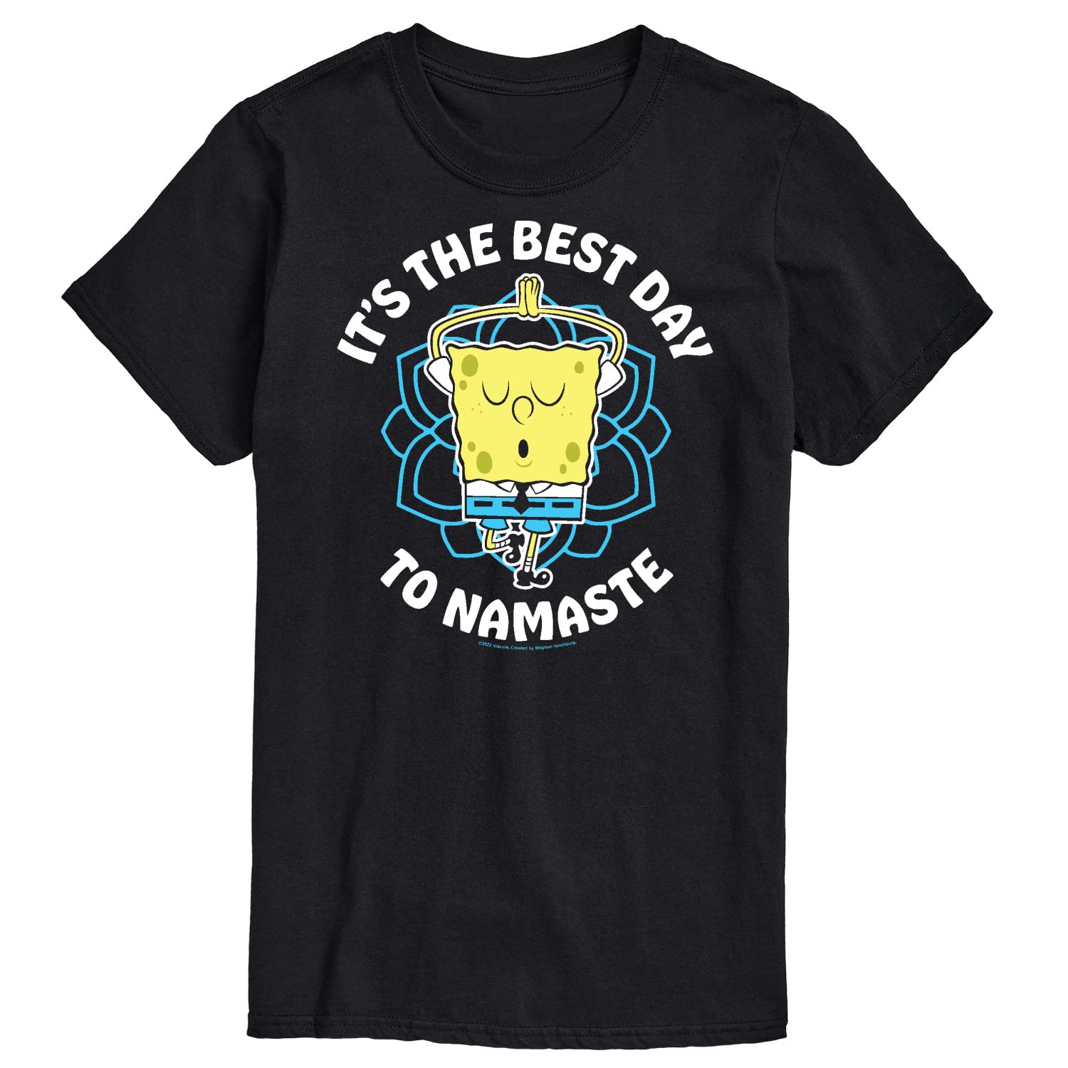 HYBRID APPAREL Men's Spongebob Squarepants Graphic T-Shirt - 'The Best Day to Namaste' Funny Short Sleeve Tee for Casual Wear, Gifts & Anime Fans