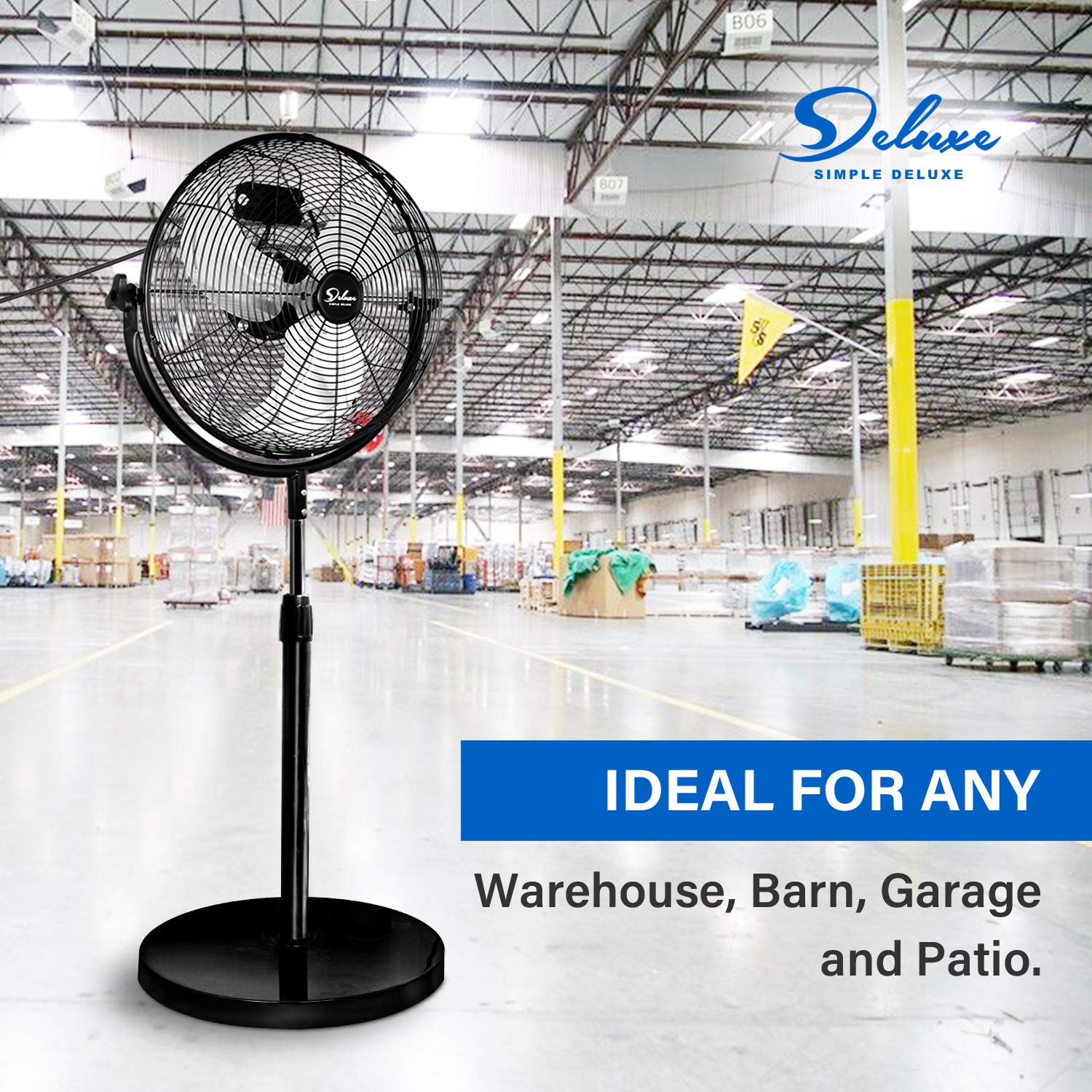Simple Deluxe 18 Inch High Velocity Pedestal Standing Fan - Heavy Duty Metal Industrial Fan for Commercial, Residential & Greenhouse Use - 2 Pack Black - Perfect for Warehouses, Offices, Homes & Indoor Gardening