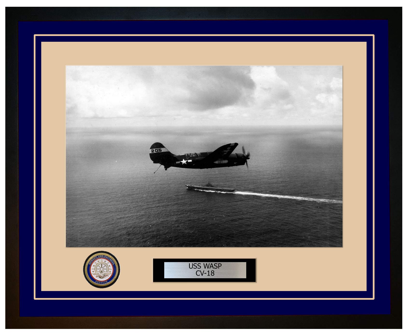 USS WASP CV-18 Navy Ship Framed Photo - 13CV18Blue - Perfect for Military History Enthusiasts & Home Office Decor