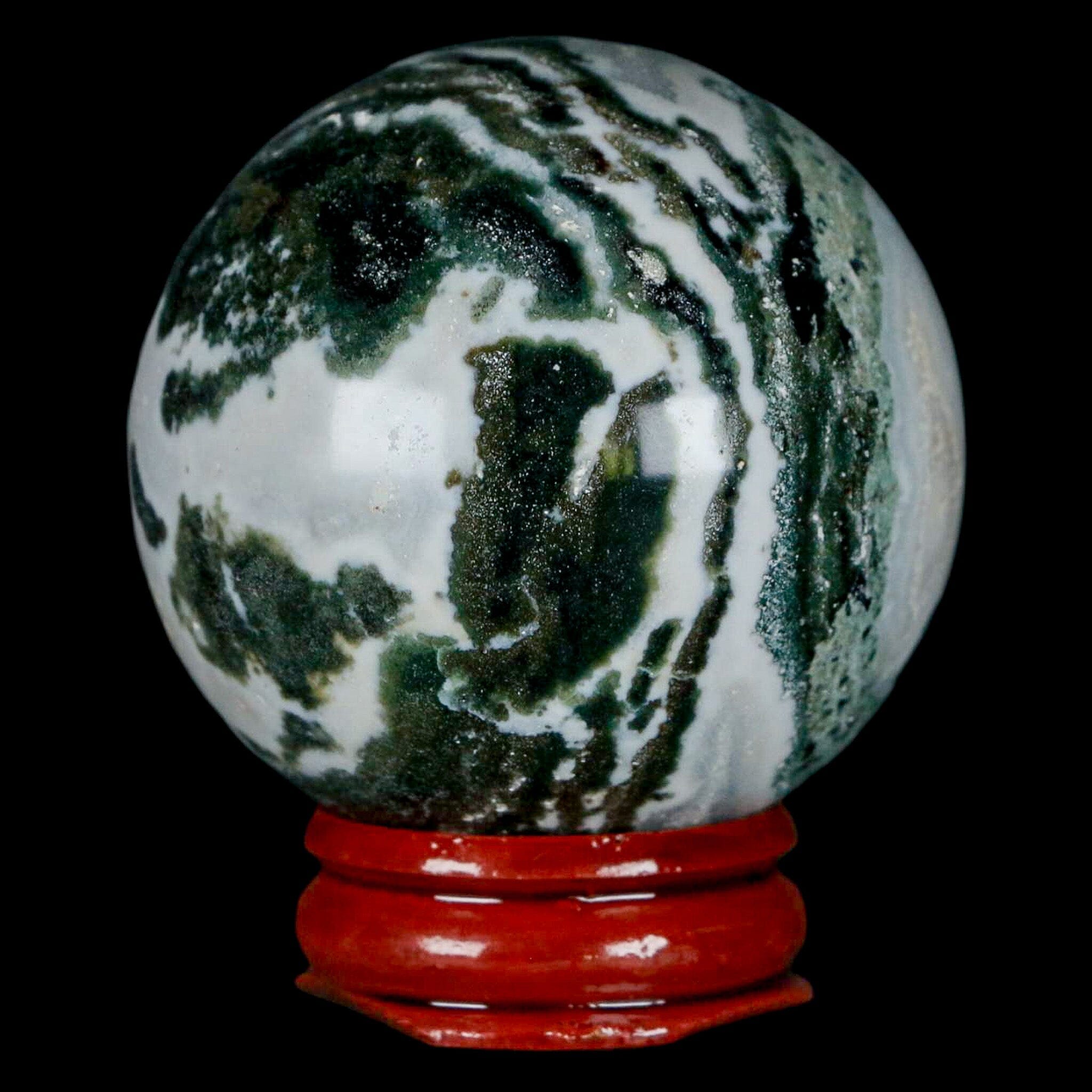 47MM Sardonyx Mineral Specimen - Green White Sphere Ball Orb from Brazil with Display Stand - Perfect for Crystal Healing, Home Decor & Mineral Collection