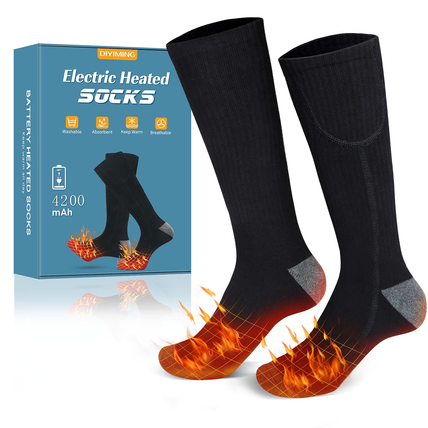Upgraded Rechargeable Heated Socks for Men & Women - 3 Heat Settings, 4200mAh Battery, Winter Warm Cotton Thermal Socks for Outdoor Activities - Perfect for Cycling, Camping, Hiking, Skiing in Cold Weather