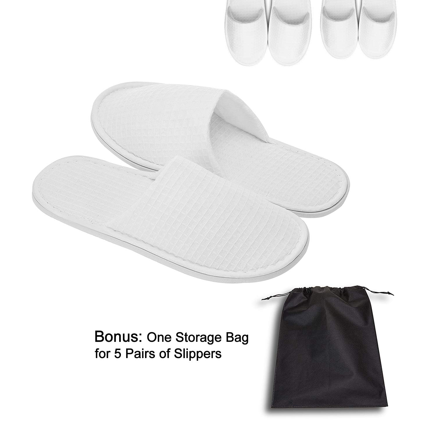 AhfuLife Spa Slippers 5 Pairs - White Disposable Closed-Toe Hotel Slippers for Guests | Non-Slip Unisex House Slippers for Bedroom, Wedding, Party & Travel | Perfect for Hotels, Spas, Home Use & Gifts