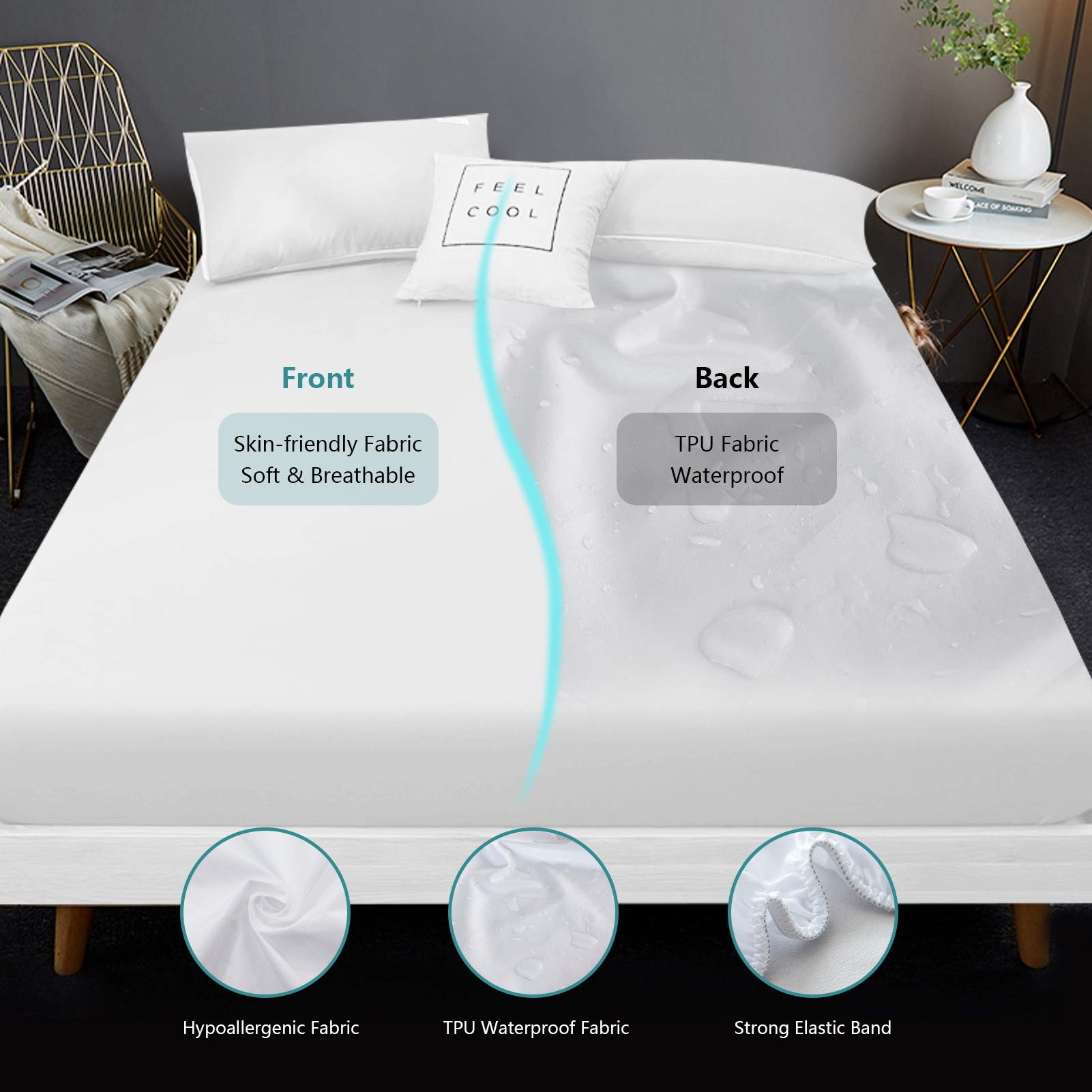 **King Size Waterproof Mattress Protector - Breathable, Noiseless, Deep Pocket (6-18