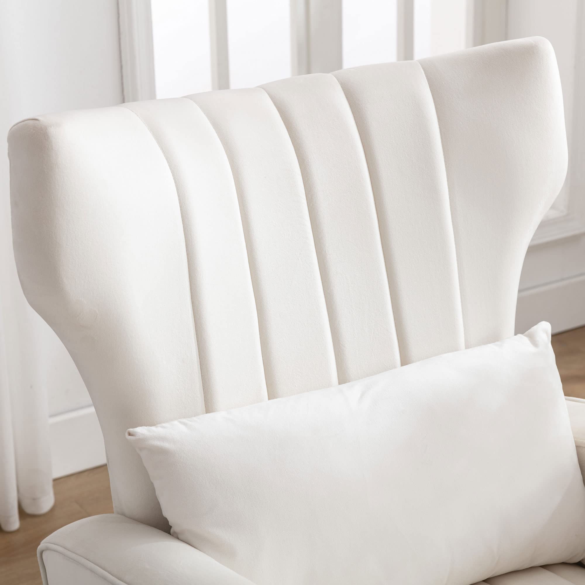 Velvet Wingback Accent Chairs with Ottoman Set of 2 - Upholstered Club Chairs with Gold Metal Legs for Living Room & Bedroom - Cream Reading Armchairs (Perfect for Cozy Reading Nooks & Lounge Areas)