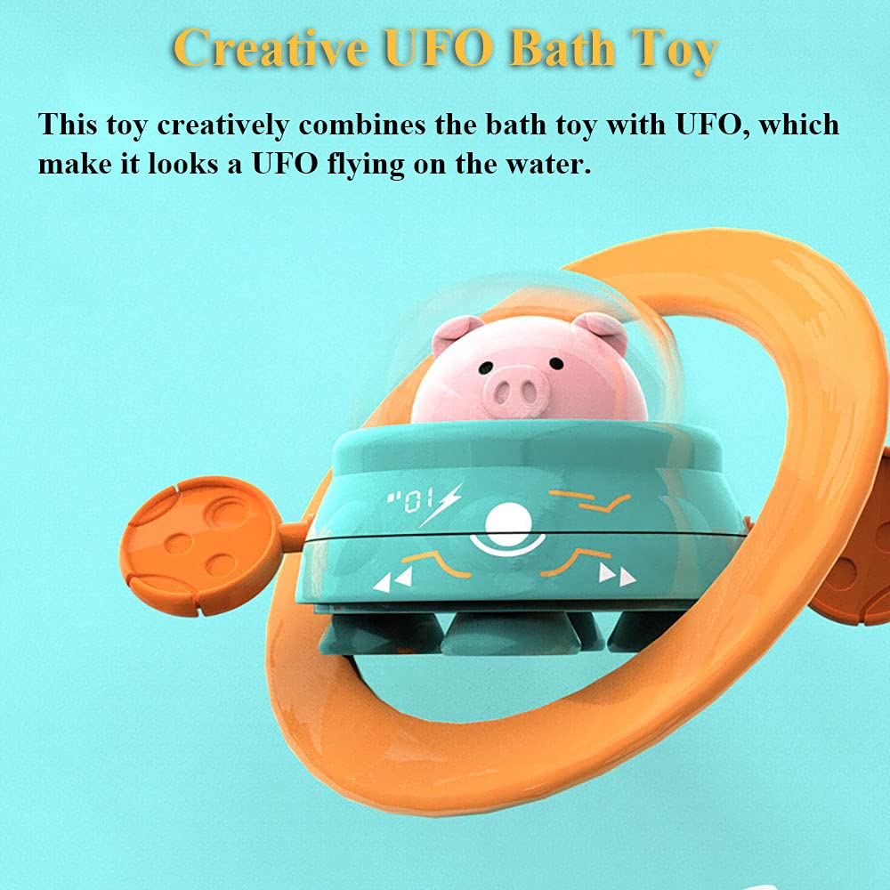 Wind-Up UFO Piggy Bath Toy - Pull String Swimming Floating Water Toy for Kids, Boys & Girls - Fun Bathtub & Pool Toy for Toddlers (Green) - Perfect for Bath Time, Pool Parties & Outdoor Water Play