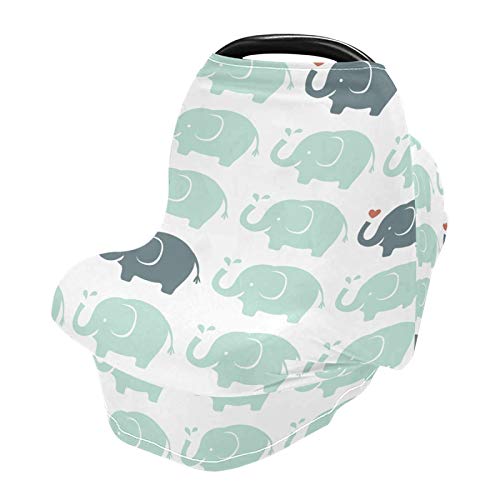 Soft Baby Car Seat Cover with Elephant Design - Nursing Cover & Breastfeeding Scarf for Infants - Breathable Car Seat Canopy for Mom & Baby - Perfect Baby Shower Gift for New Parents (Great for Travel, Shopping & Outdoor Activities)