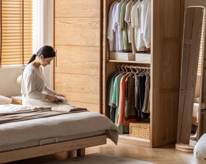 Solid Oak Wood Sliding Door Wardrobe Closet - Modern & Durable Storage for Bedroom, Living Room, or Walk-In Closet Organization