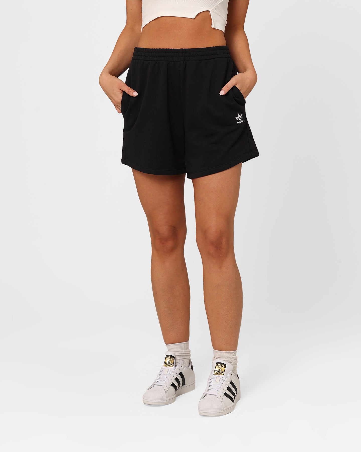 Adidas Women's Adicolour Essentials French Terry Shorts - Black | Comfortable Athletic Shorts for Running, Yoga & Casual Wear