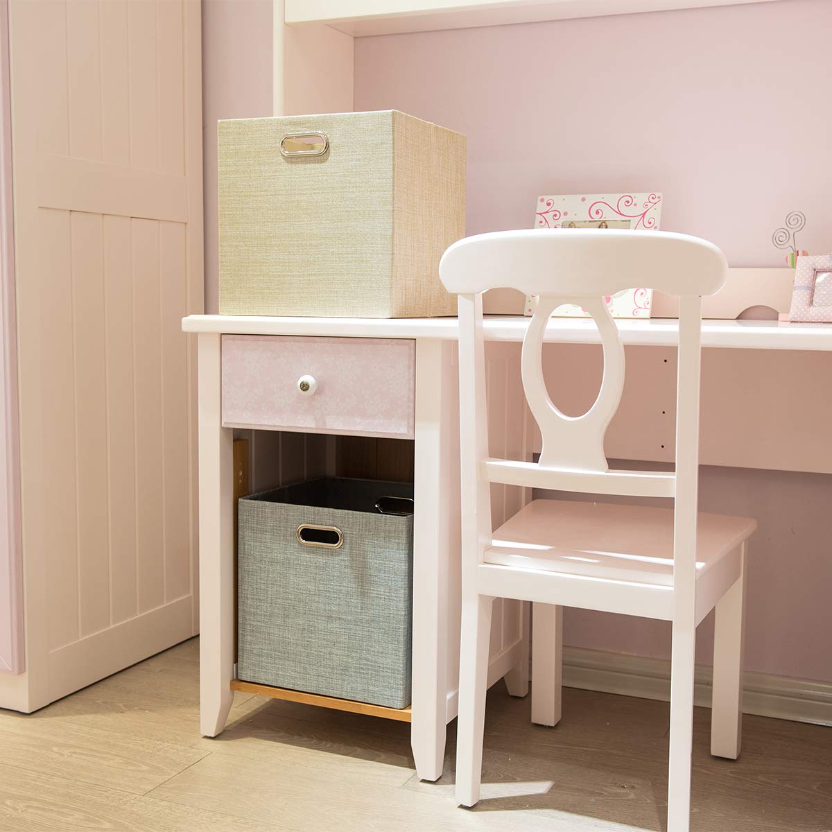 Foldable Fabric Storage Bins - Set of 2, Beige for Shelf & Cabinet Organization