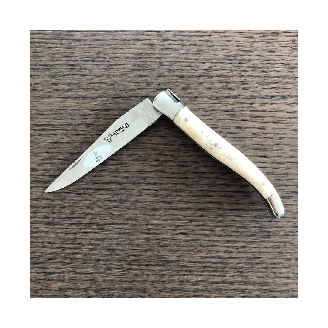 Laguiole en Aubrac Handmade Luxury Double Plates Folding Knife - 4.8 Inch (12cm) Bone Handle, Forged Stainless Steel Blade with Shiny Bolsters - Perfect for Camping, Hiking & Outdoor Adventures