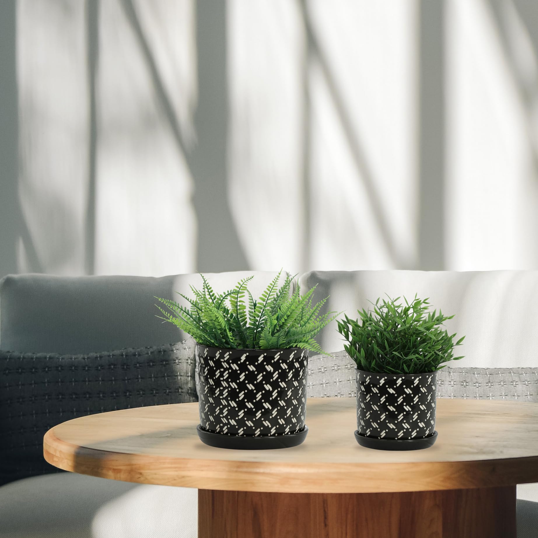 Sagebrook Home Set of 2 Ceramic Plant Pots with Saucers - 6