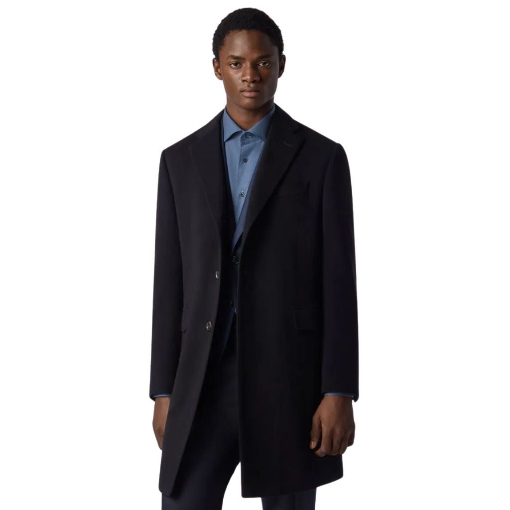 Premium CORNELIANI Men's Wool Top Coat - Classic Black, Regular Fit | Ideal for Business, Office & Formal Occasions
