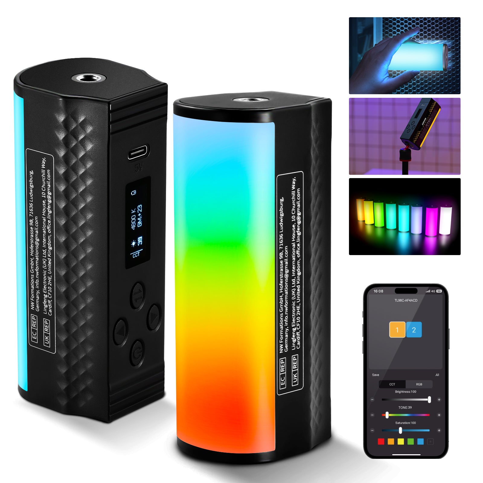 NEEWER TL98C Magnetic Handheld LED Light Wand - APP & DMX Control, RGBWW Color Changing Photography Lighting for YouTube Videos, TikTok Content Creation, Live Streaming, and Studio Photography