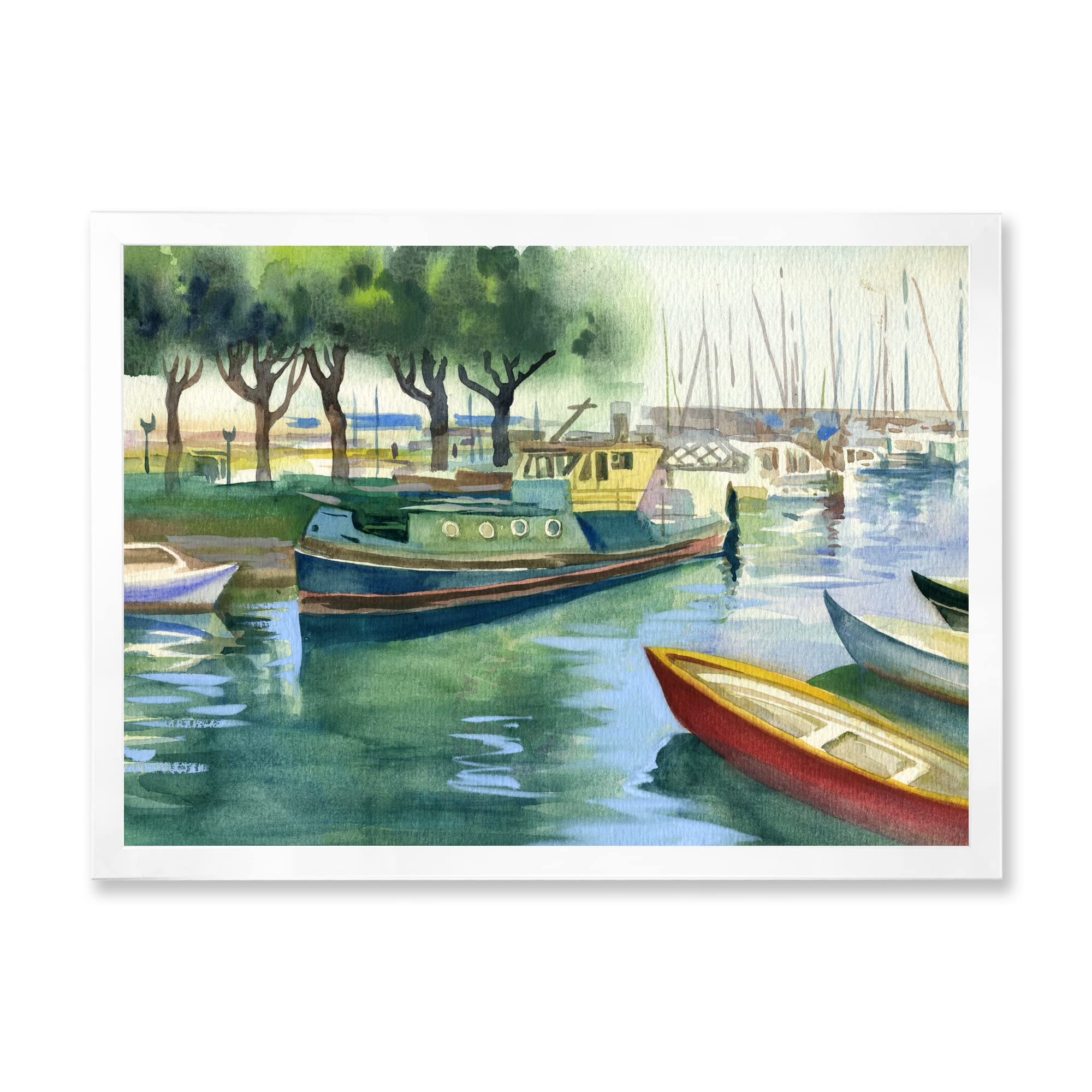 DesignQ Green Spring Traditional Framed Boat Wall Art - Perfect for Living Room, Bedroom & Office Decor