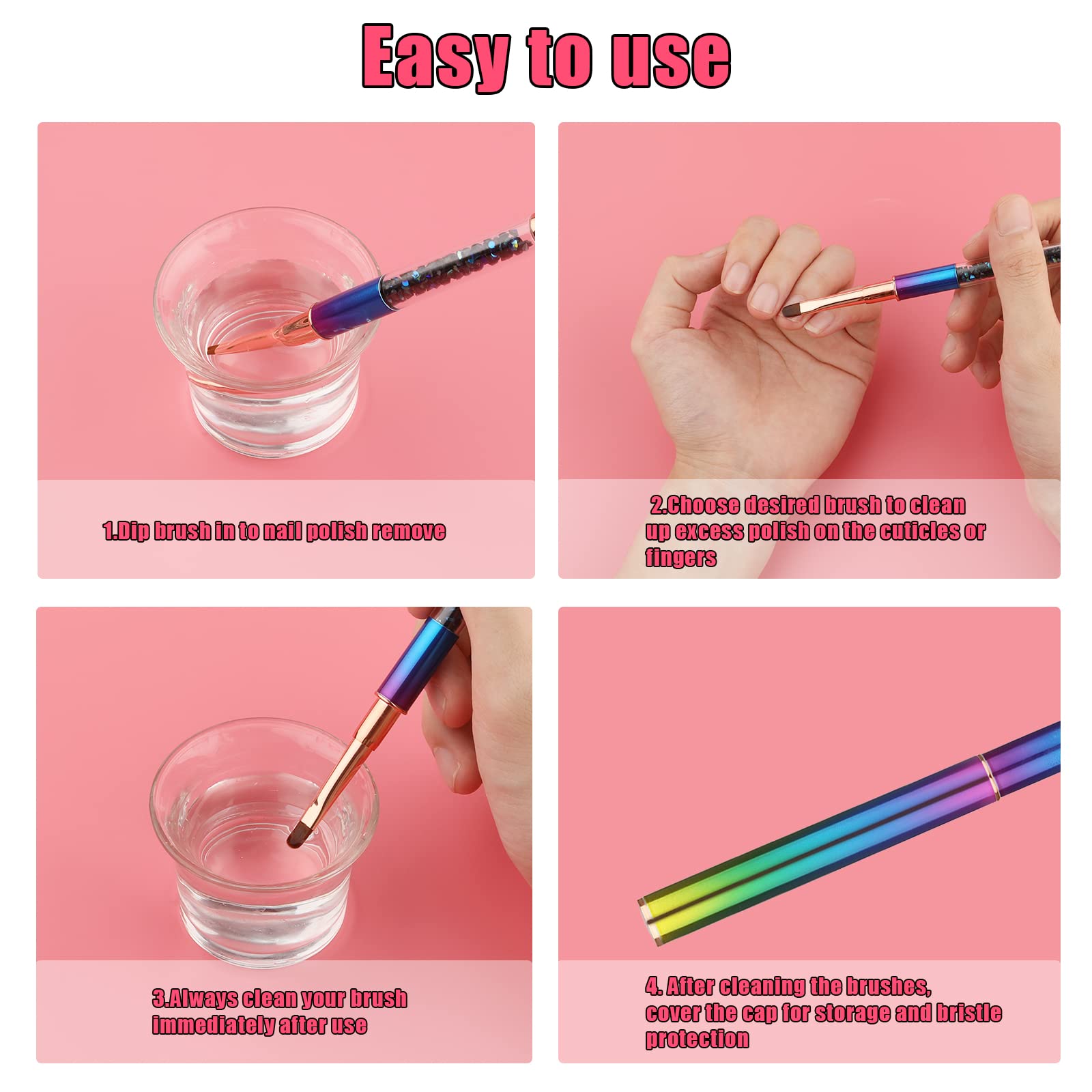 SAVITA 2-Piece Nail Art Clean Up Brush Set with Round & Angled Heads - Multicolor Plastic Handles for Professional Salon & Home Manicures - Perfect for Gel Polish Removal, Cuticle Cleanup & Nail Design Detailing