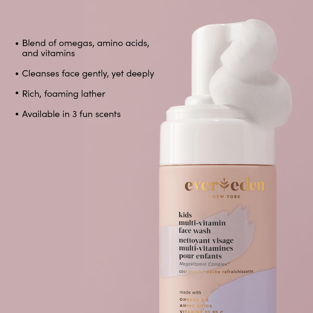 Evereden Kids Happy Face Duo - Cool Peach & Multi-Vitamin Lip Balm Set with Face Wash & Cream | Clean, Vegan Skincare for Kids 3+ | Moisturizing & Nourishing | Perfect for Daily Care & Travel Essentials