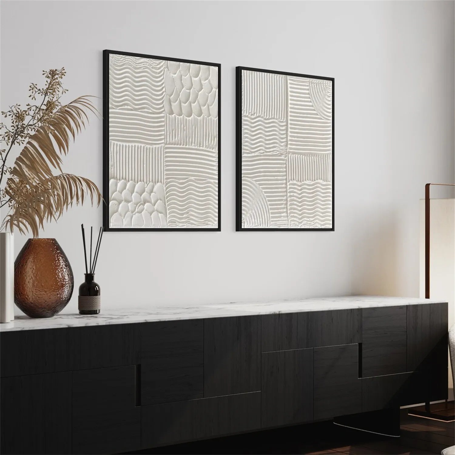 Minimalist Textured Plaster Art Paintings - Set of 2 Modern Abstract Wall Decor for Living Room & Bedroom | #MM278