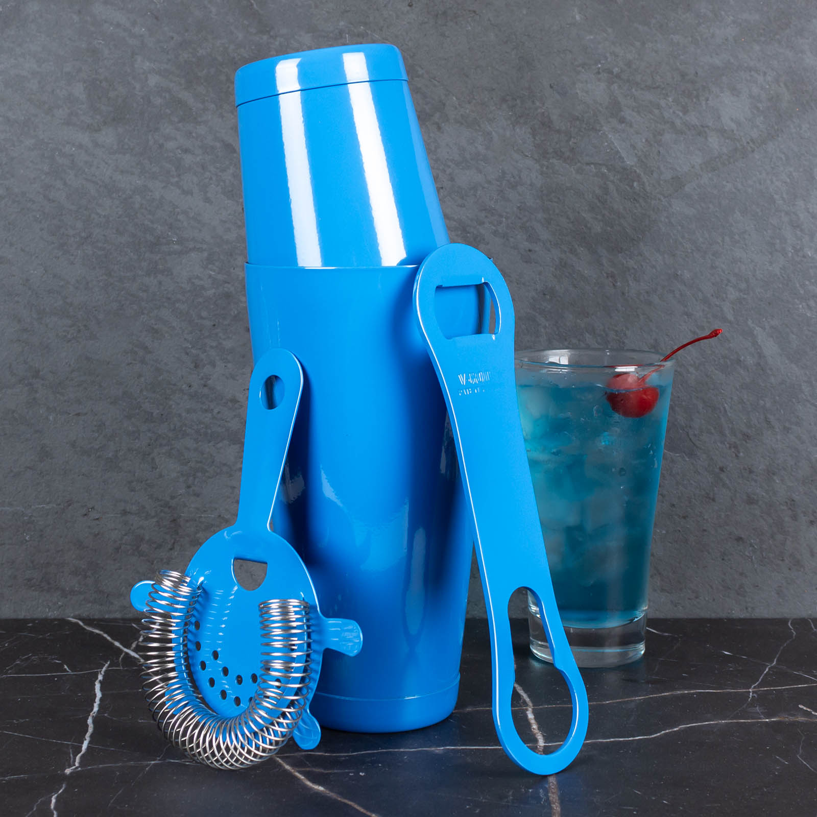 4 Piece Bar Set with V Rod® in Sky Blue - Modern Home Bar Furniture for Kitchen, Dining Room, or Outdoor Entertaining