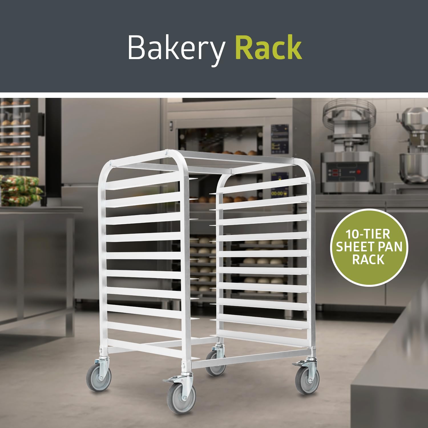 Pearington 10-Tier Commercial Bun Pan Rack - Heavy Duty Sheet Pan Organizer & Mobile Cart for Full/Half Size Baking Pans - Perfect for Bakeries, Restaurants, Kitchens (25.94