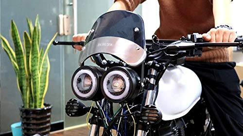 EVOMOSA Retro Motorcycle LED Headlight - Dual Angel Eye Design with Turn Signal & DRL - Perfect for Harley, Honda, Kawasaki Cruisers (Daytime Running Light for Enhanced Safety)