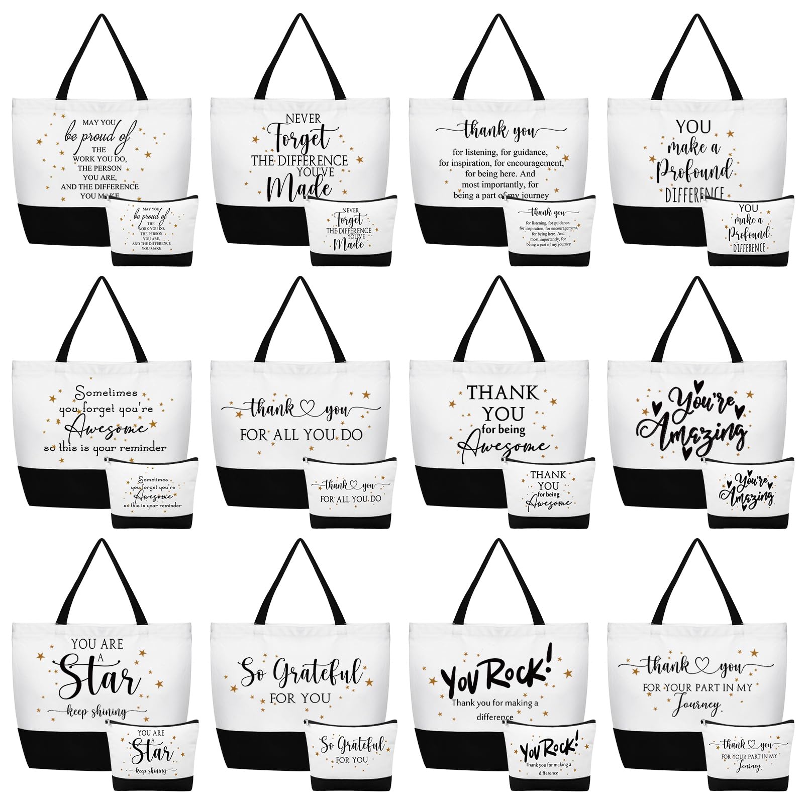 24 Pack Aesthetic Canvas Tote Bags for Women - Bulk Gift Bags for Coworkers, Nurses & Teachers - Classic Thank You Design - Perfect for Corporate Gifts, Appreciation Events & Party Favors