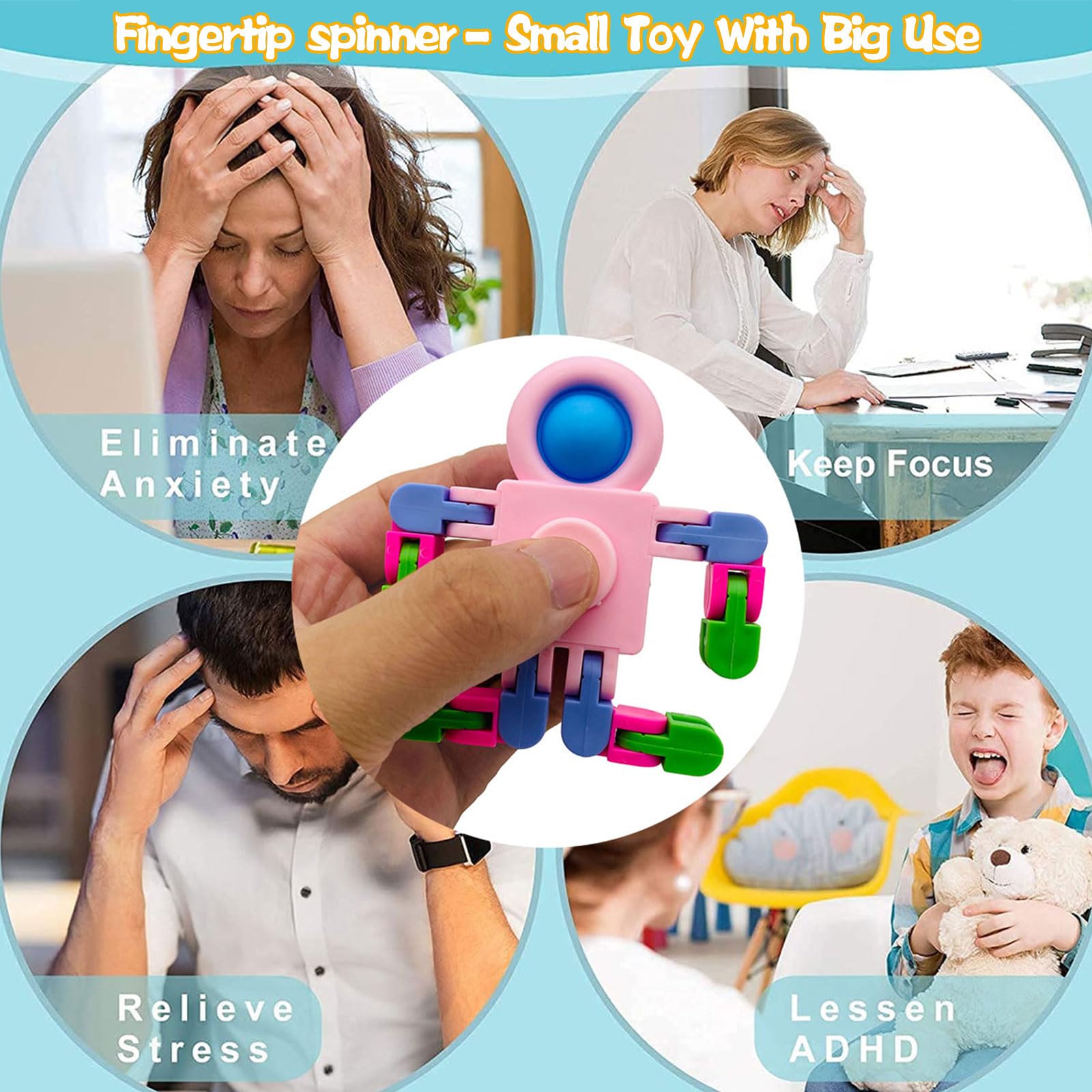 8 Pack Transformable Fidget Spinners - Stress Relief Toys for Kids & Adults with ADHD, Autism, Anxiety | Sensory Fidget Toys for Classroom, Office, Travel | Easter Gift & Party Favors for Boys & Girls