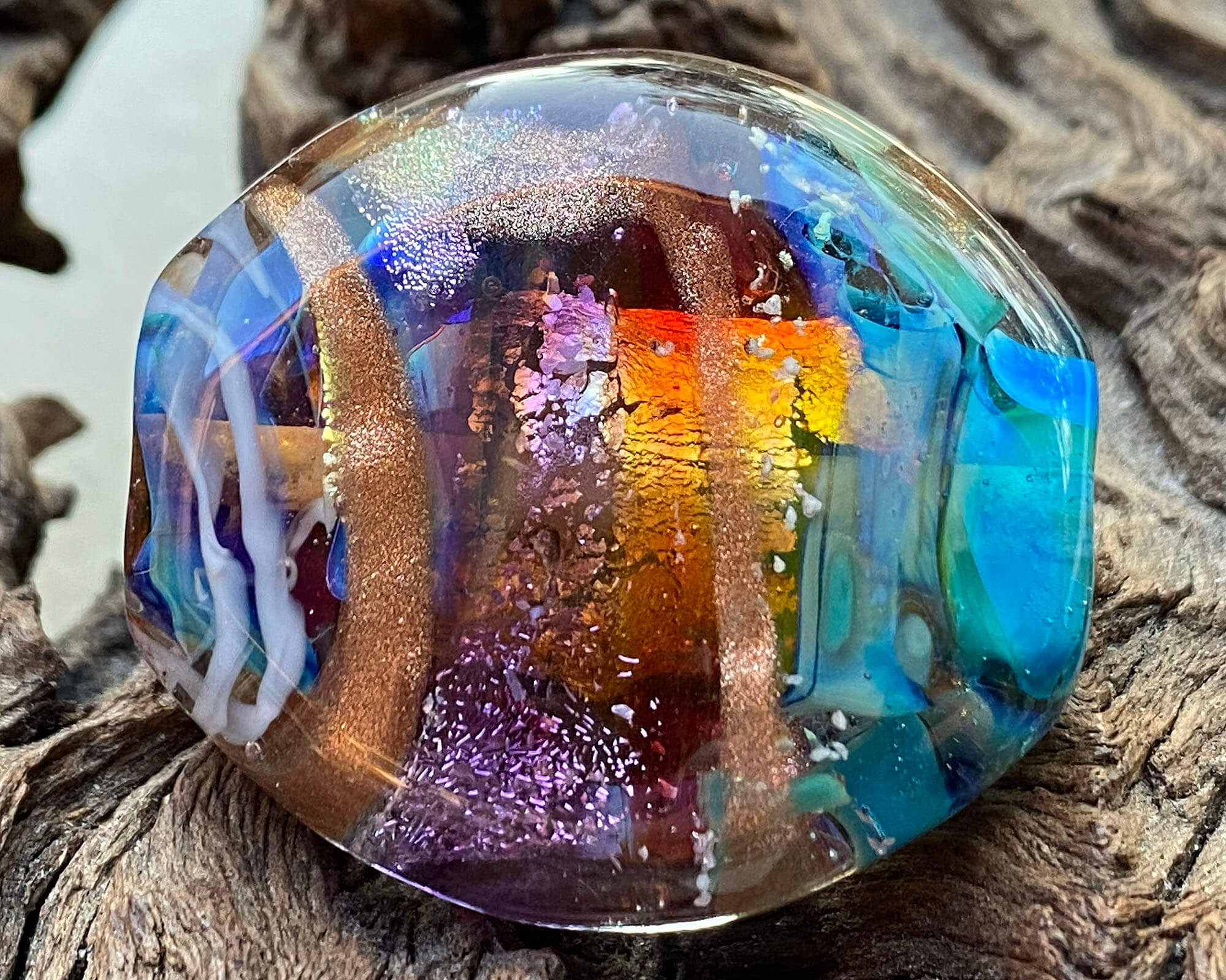 Blue Rainbow Shimmer Lampwork Glass Focal Bead for Jewelry Making - Handmade Artisan Beads for Necklaces, Bracelets & DIY Craft Projects