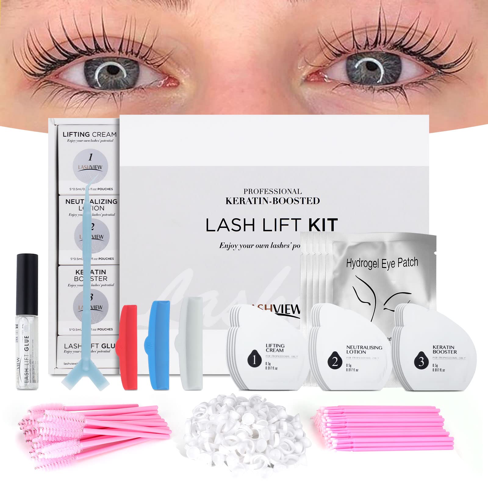 Professional LASHVIEW Lash Lift Kit - Semi-Permanent Eyelash Perming & Curling Set with Liquid Formula (5 Uses) | Salon-Quality DIY Eyelash Lift for Natural Volume & Curl | Perfect for Home Use, Bridal Makeup & Special Occasions